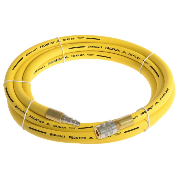 3/8" x 15' Yellow EPDM Air Hose, 250 PSI, 3/8" Ind. Interchange M+F QC